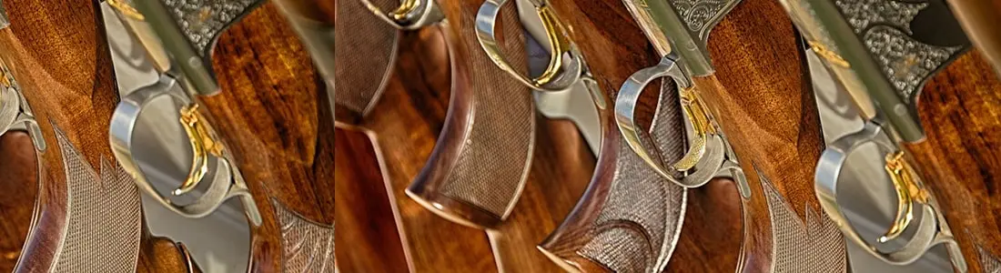 Close up row of shotguns